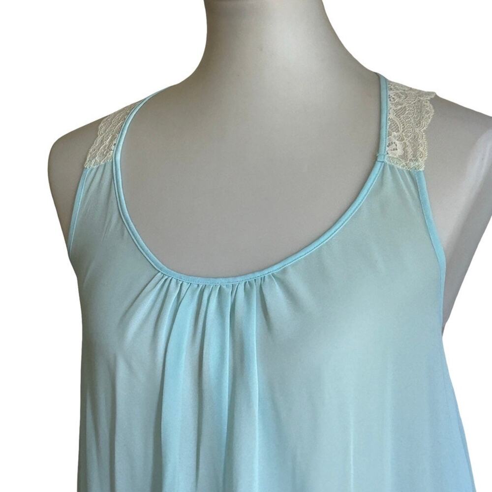 Vintage Style Light Blue Chiffon Nighty Lace Back Bow Ruffle Hem XS S - Picture 3 of 5